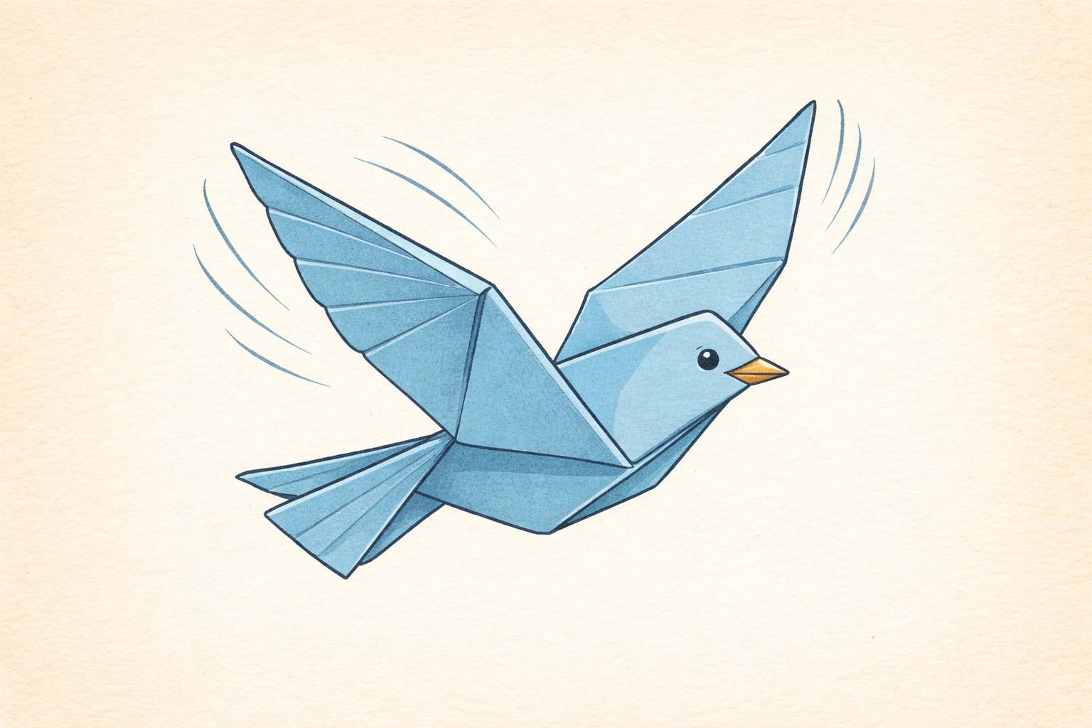 A blue origami bird flapping its wings, showing a simple paper animal for beginners