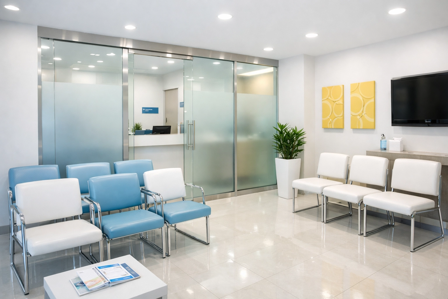 Healthcare facility cleaning in Lancaster showing a pristine, germ-free medical office waiting area.