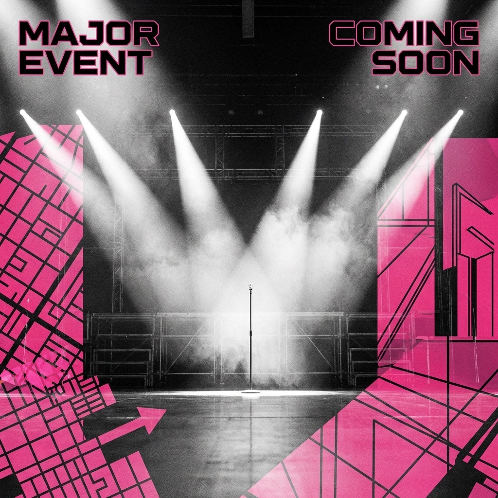 Black and white concert stage with dramatic lighting, symbolizing Cardi B's 2026 arena tour and urban pop music energy