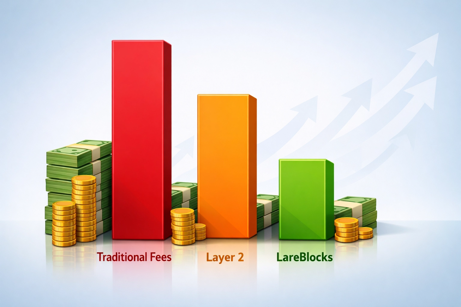 Fee comparison chart showing LareBlocks savings versus traditional and Layer 2 payment processors
