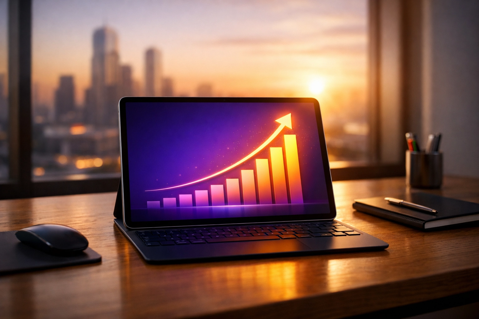 A growth chart on a tablet screen symbolizing a Revenue Operating System for consistent lead generation.