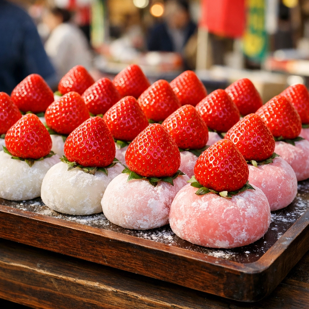 Ichigo daifuku strawberry mochi at Tsukiji Outer Market, Tokyo, must-try sweet snack