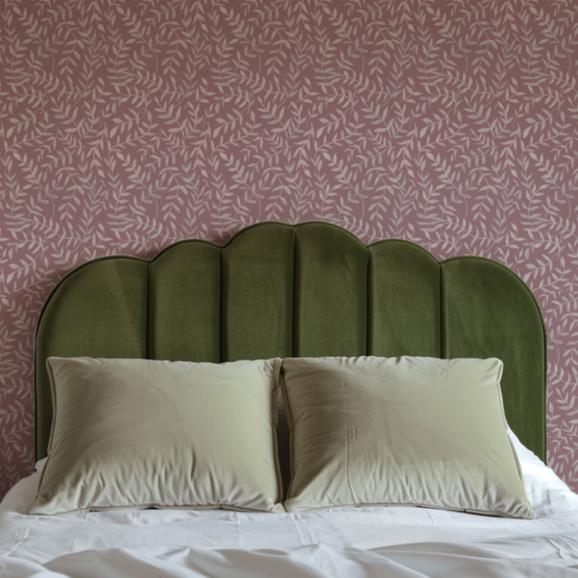 Hand-painted Botanical Mauve Wallpaper (bedroom setting)