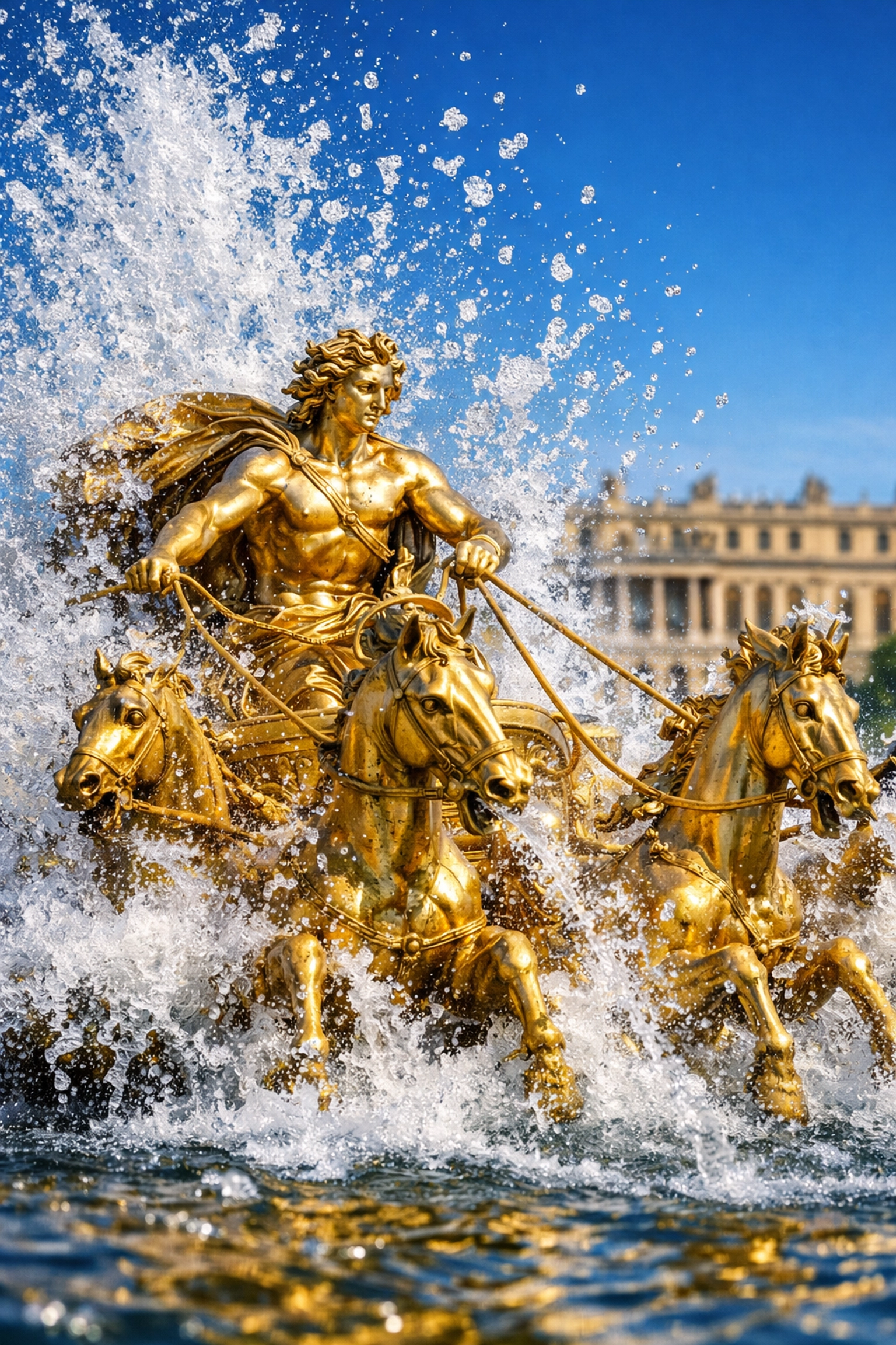 Dynamic shot of the Apollo Fountain at Versailles, a top photo spot for capturing action and light.