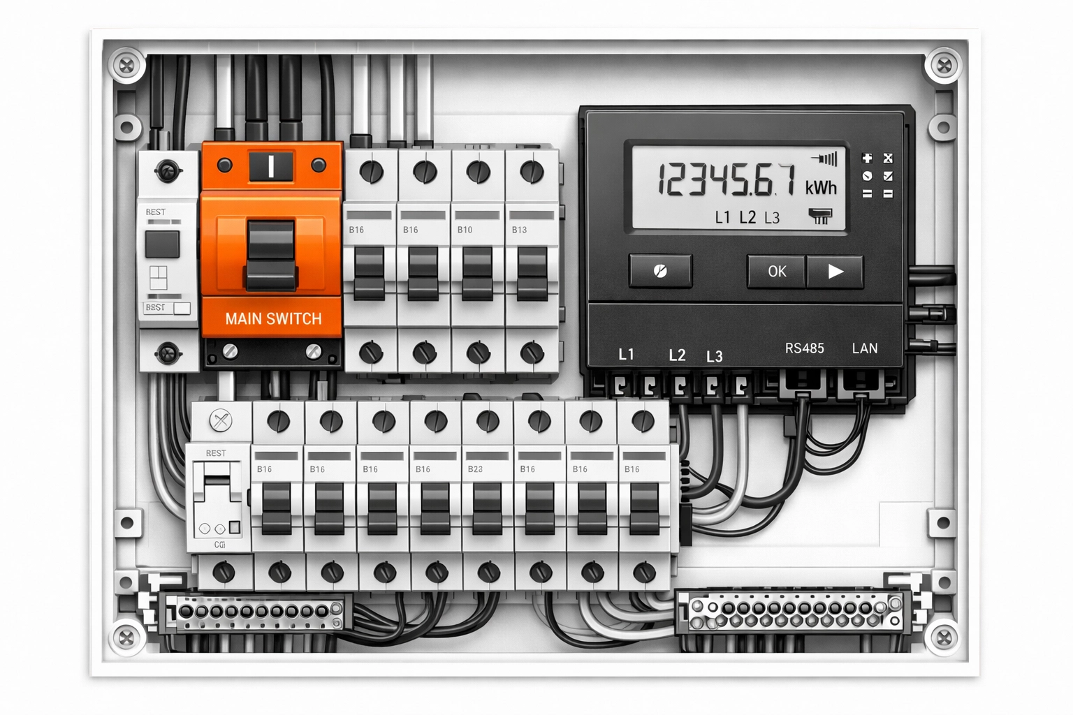 Elektro-Verteilerkasten mit Smart-Metering zur Steuerung einer PV-Anlage in Wien.