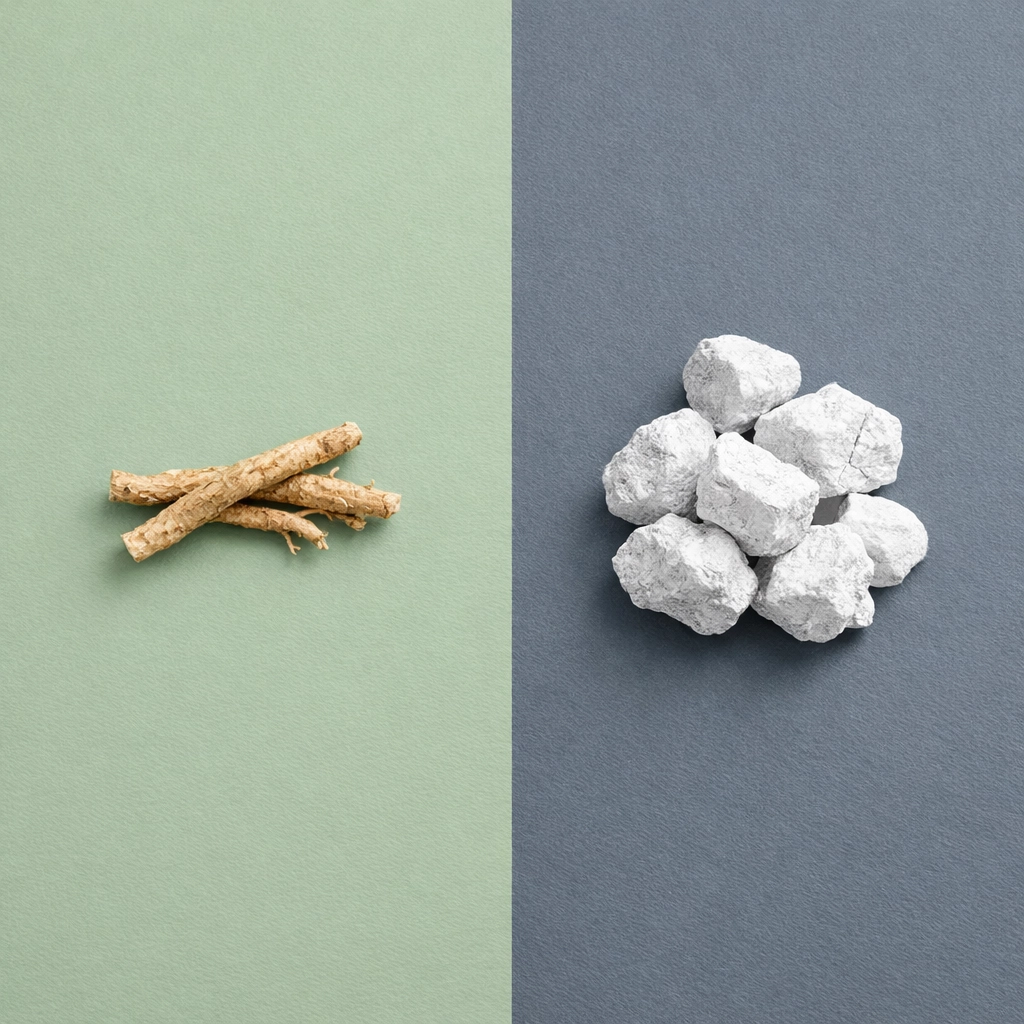 A visual comparison of ashwagandha and magnesium for improving sleep quality and stress management.