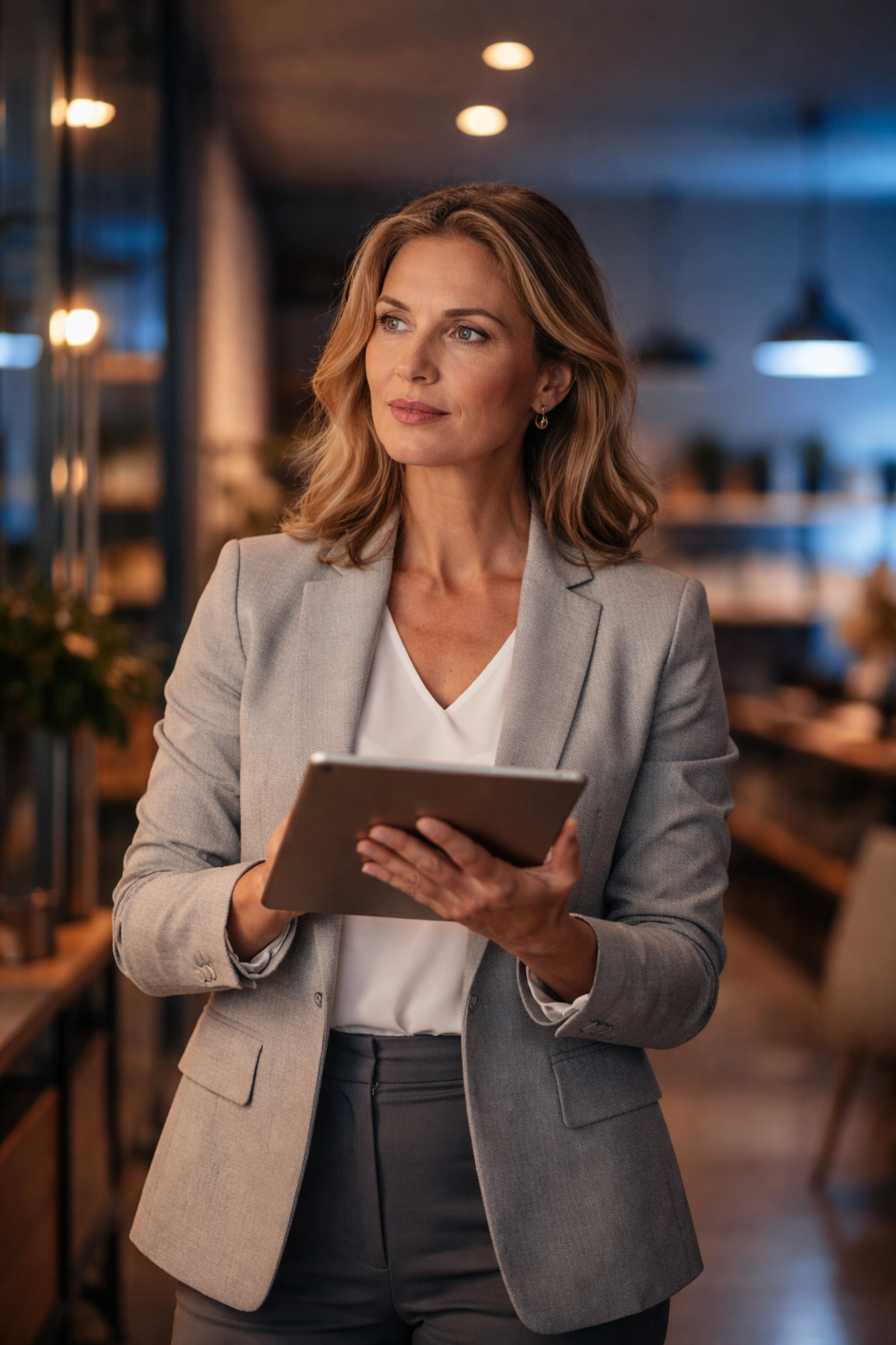 Ohio small business owner considers cyber insurance options while working in her shop.