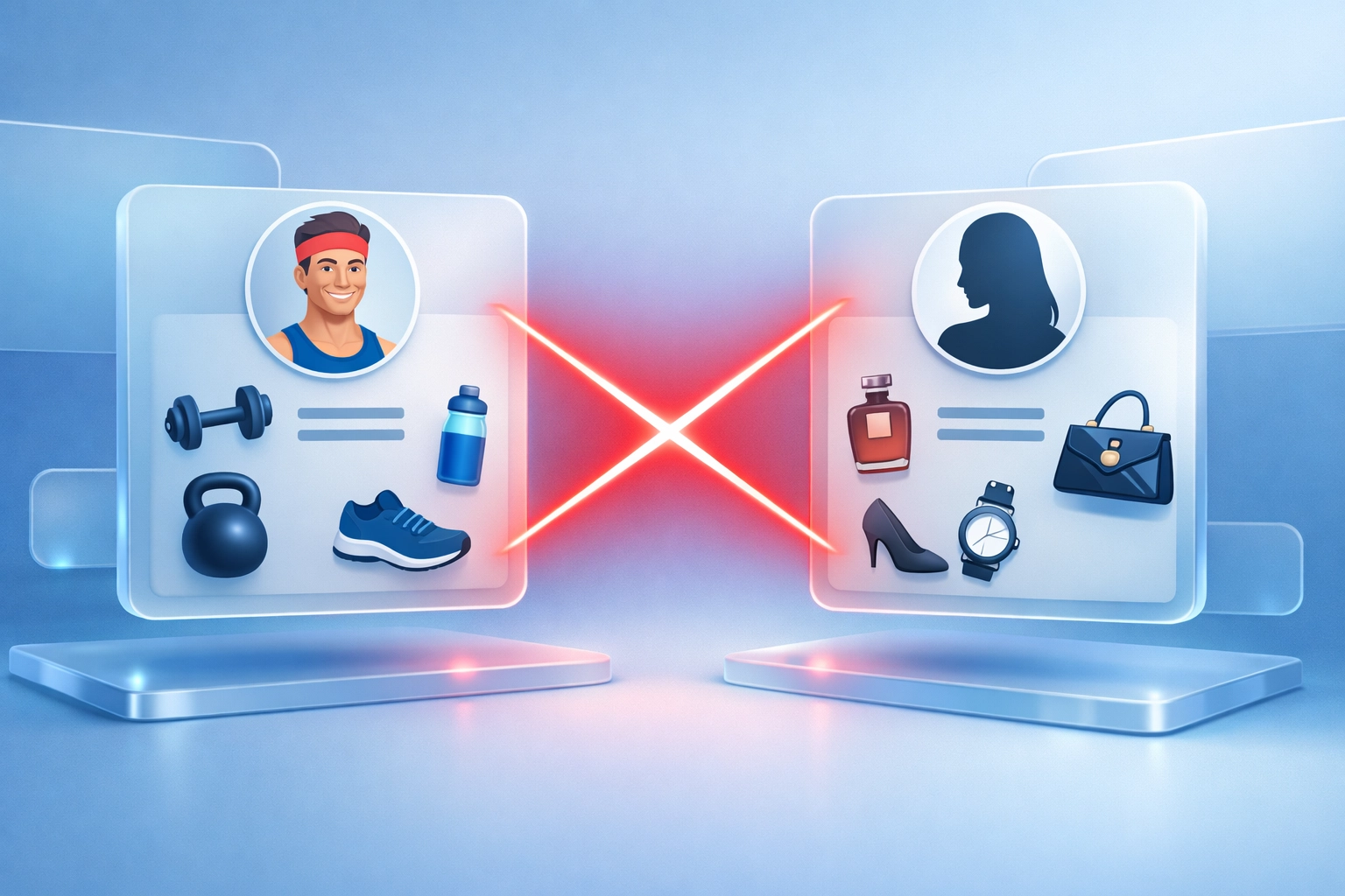 Audience mismatch visualization showing disconnected brand partnership between fitness and luxury products