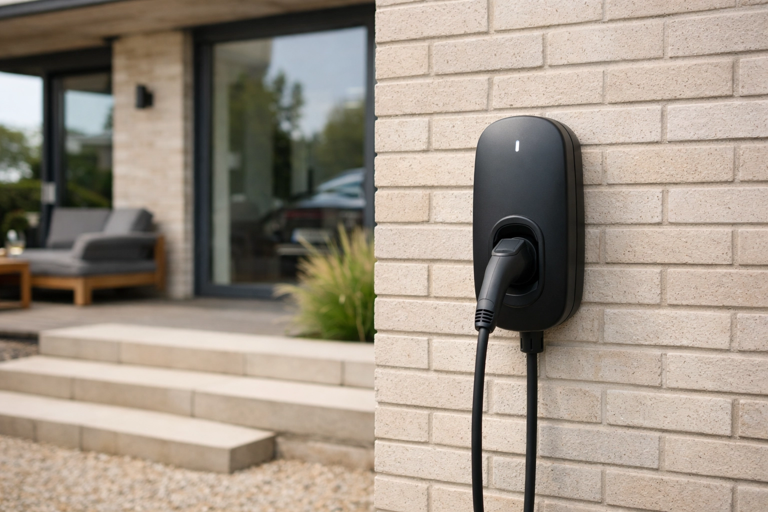 Modern EV charging station professionally installed on a Dorset home to support future energy needs.