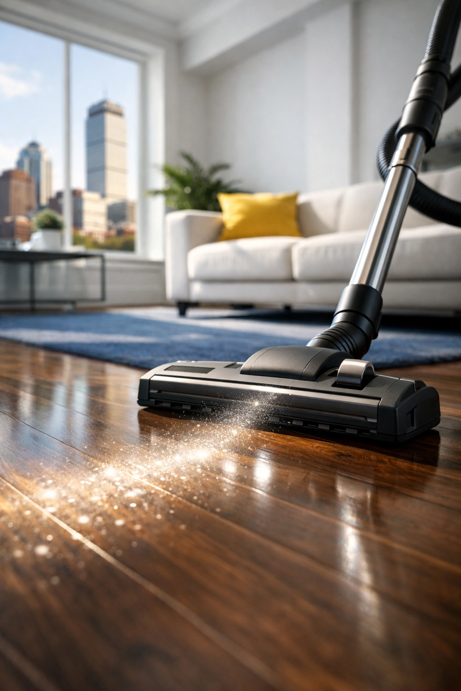 Professional deep cleaning services using HEPA filtration to remove allergens in a modern Massachusetts home.