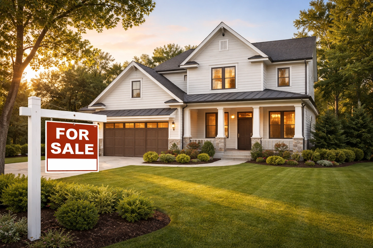 Modern suburban North Carolina home for sale symbolizing increased inventory and affordability in the NC Triangle real estate market update. Modern suburban North Carolina home for sale symbolizing increased inventory and affordability in the NC Triangle real estate market update.