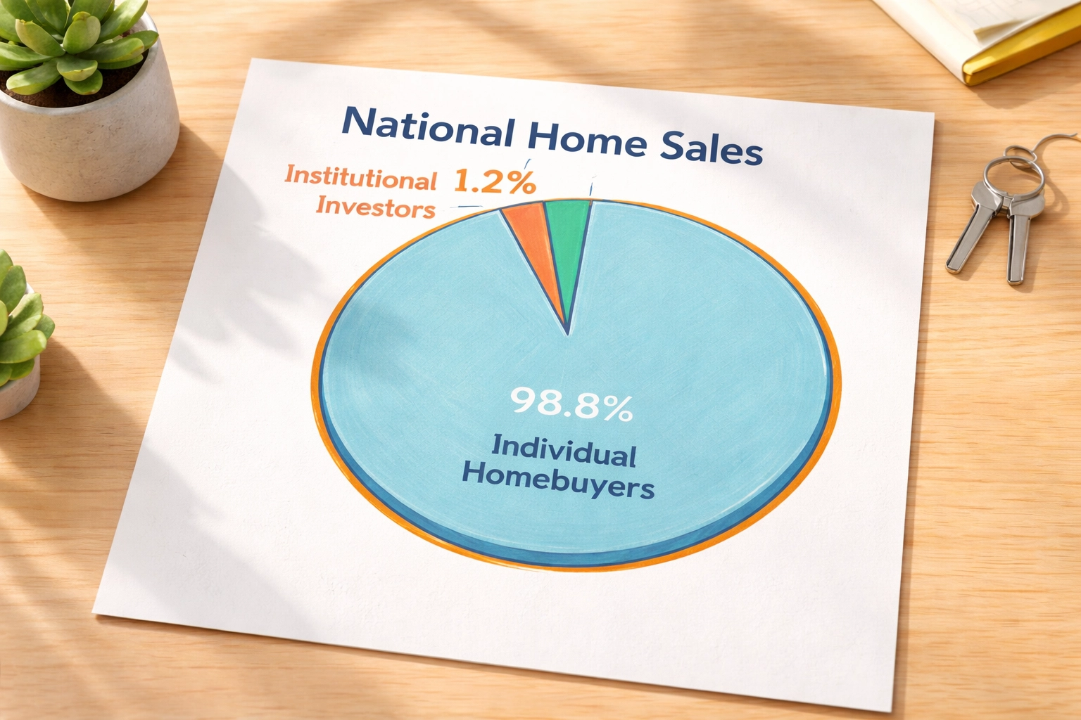 Pie chart showing only 1.2 percent of national home purchases by large institutional investors versus other buyers Pie chart showing only 1.2 percent of national home purchases by large institutional investors versus other buyers