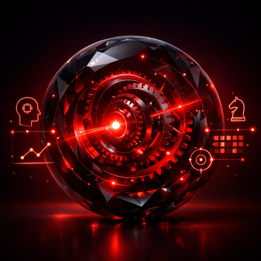 Futuristic glowing red engine illustrating the integration of AI automation and human sales strategy.