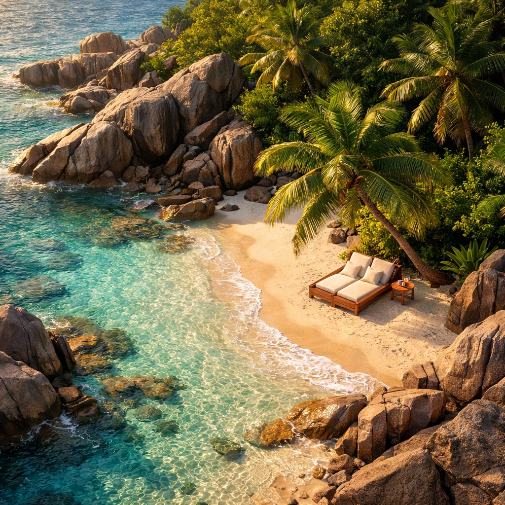 Private secluded beach cove in Seychelles perfect for gay romance novels