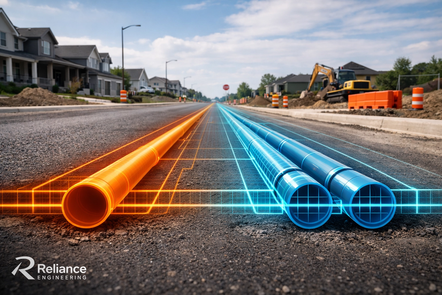 Technical illustration of underground utility easements and infrastructure for an Ontario site development project.
