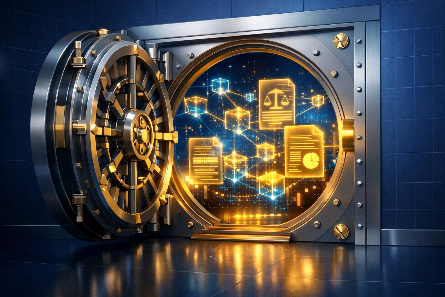 Digital vault showing crypto regulatory framework and blockchain security compliance