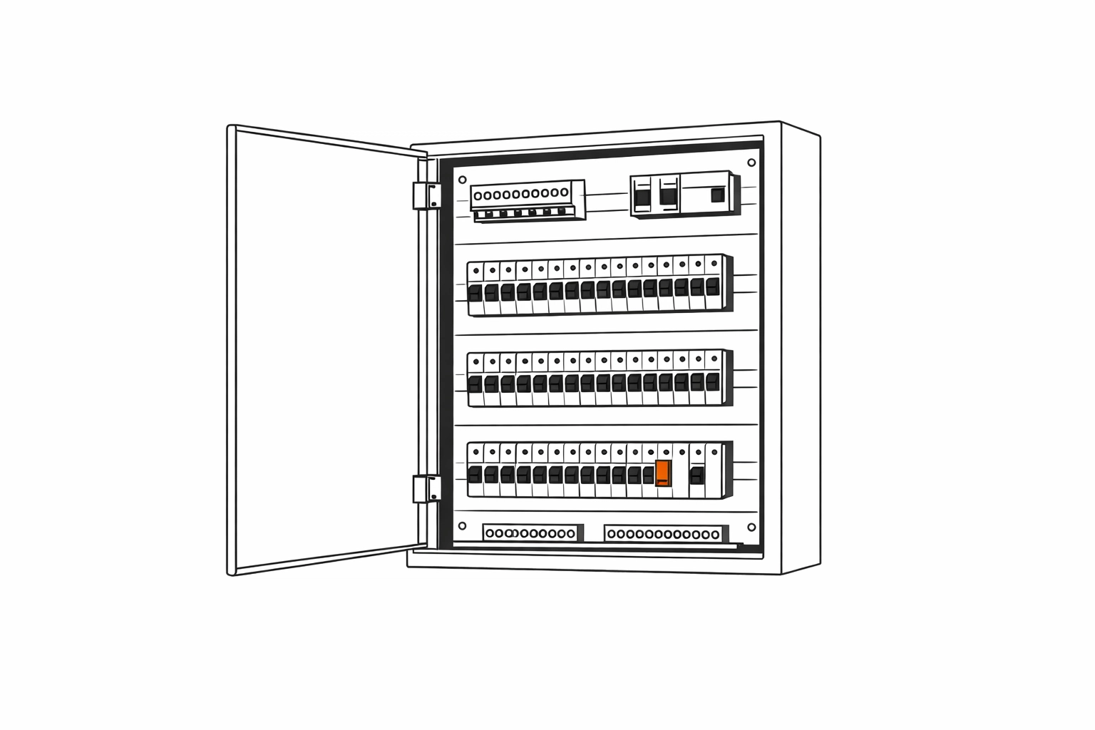 Technische Skizze eines Verteilerkastens zur Vorbereitung einer Wallbox Installation in Wien.