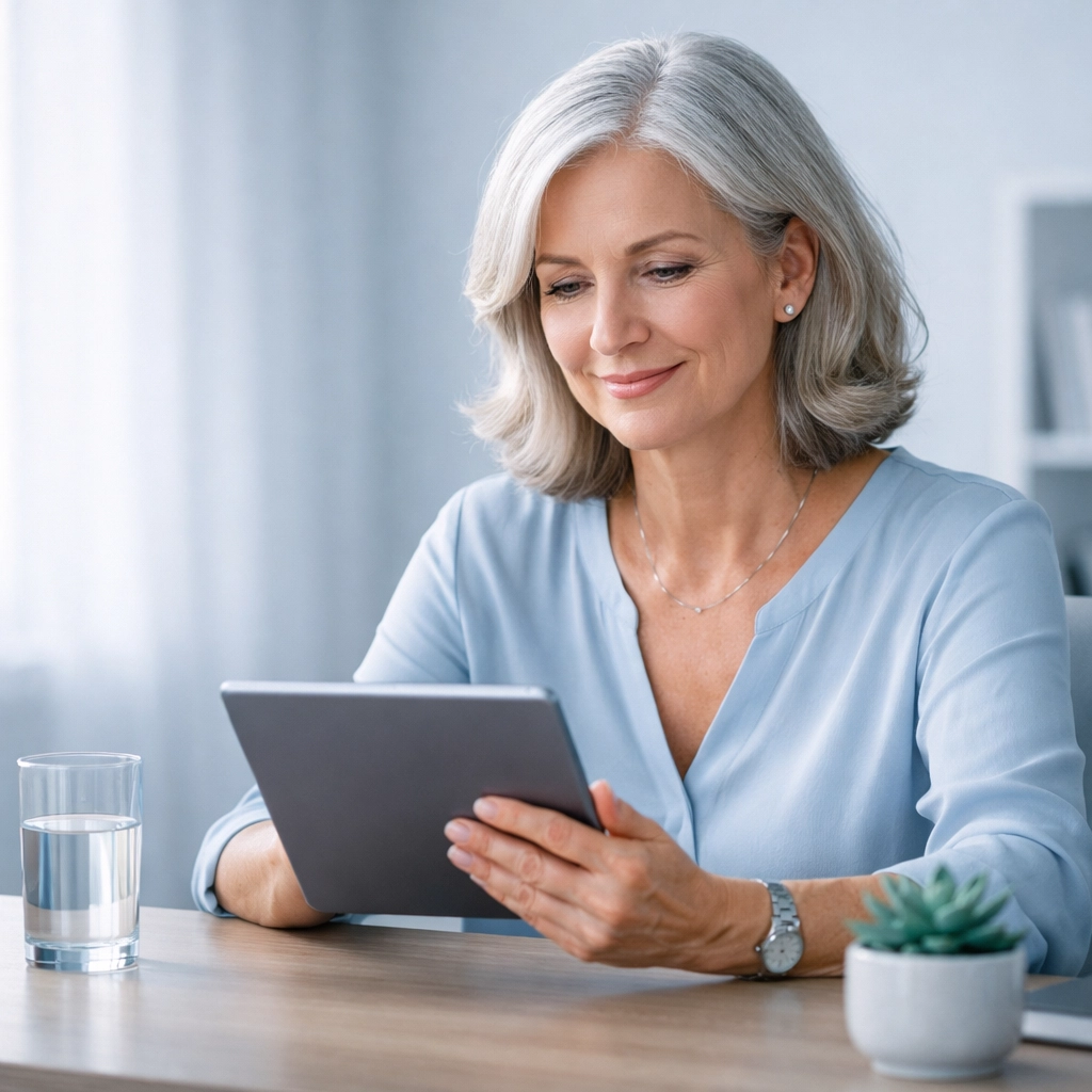 Calm woman planning her financial future with indexed universal life insurance and living benefits.