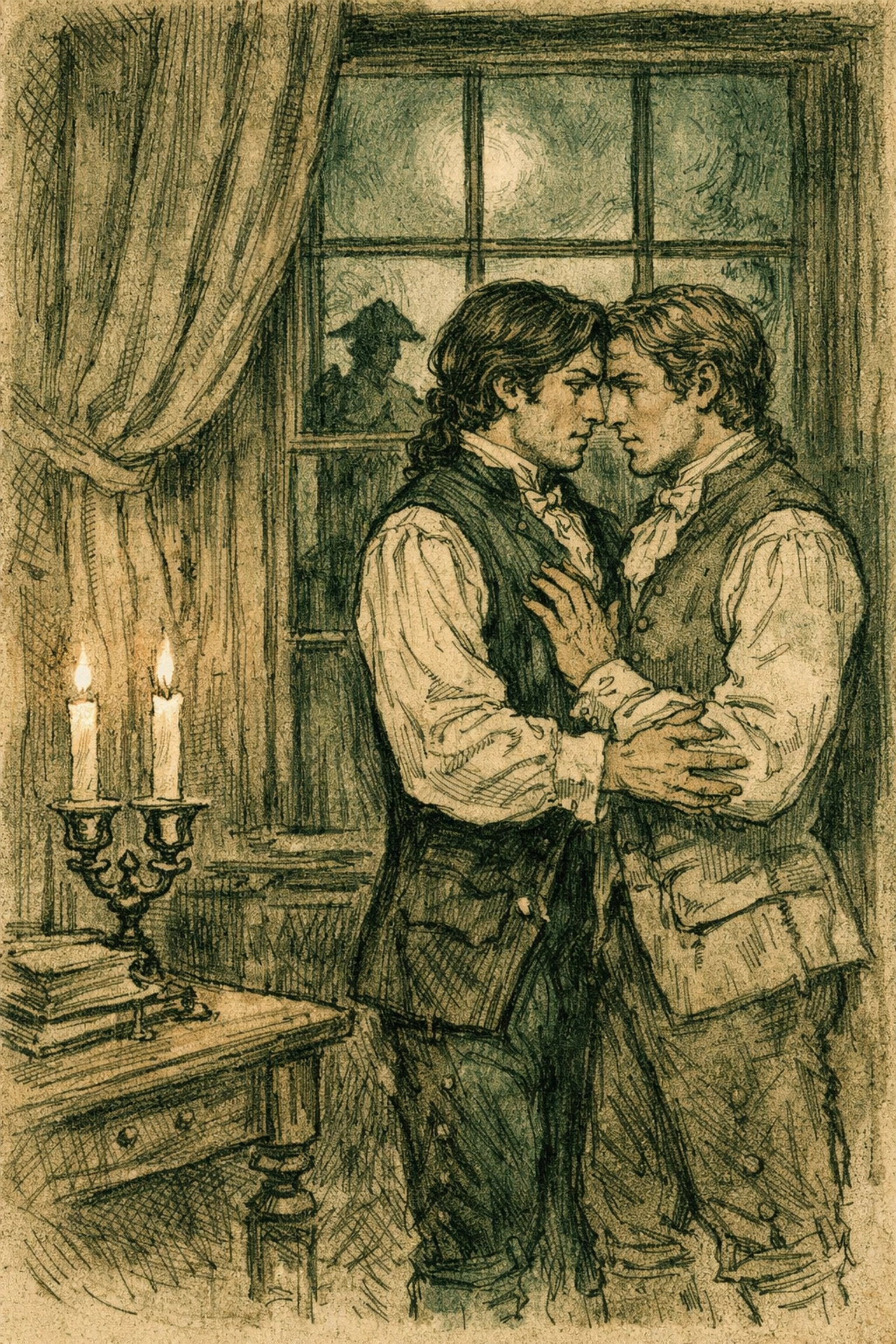 Forbidden MM romance in 18th century manor candlelit secret meeting