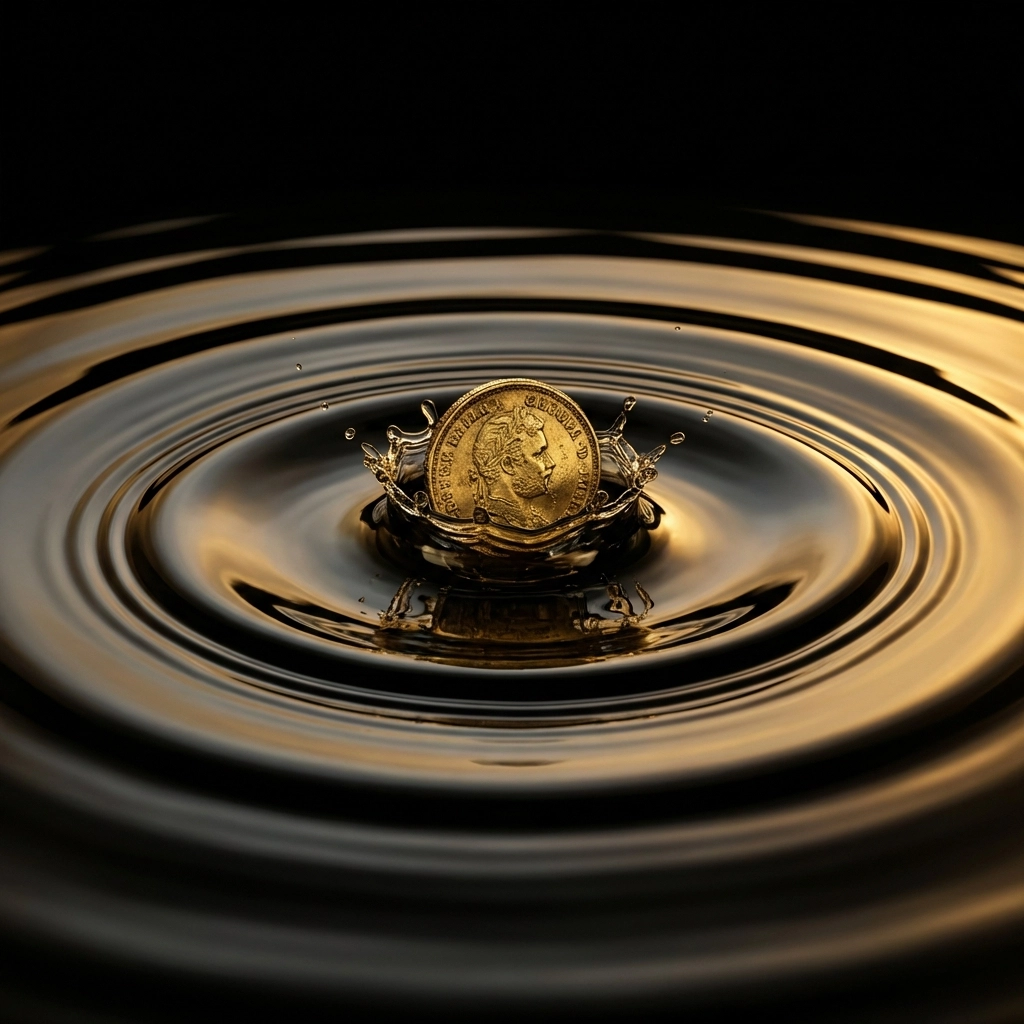 Gold coin creates ripple effect in water symbolizing the positive impact of supporting Black-owned brands