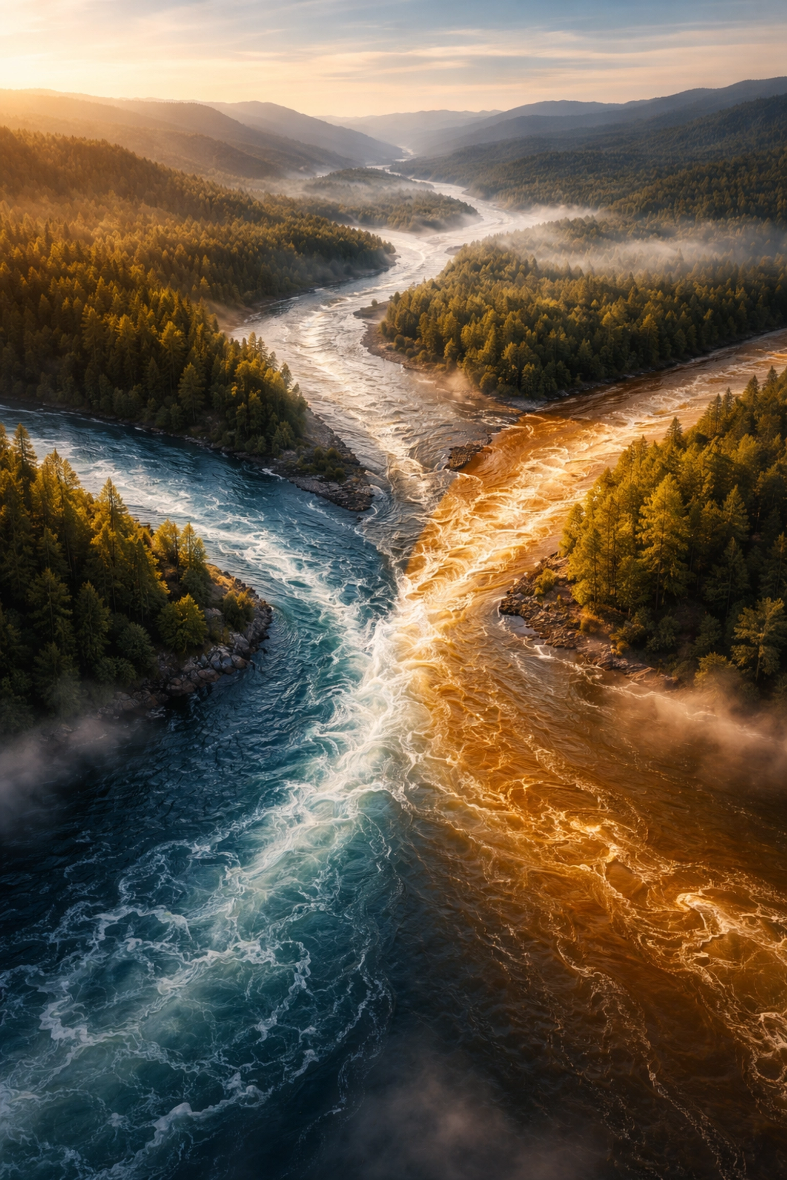 Three rivers merging into one illustrate the diversified asset allocation of the 40/30/30 portfolio framework.