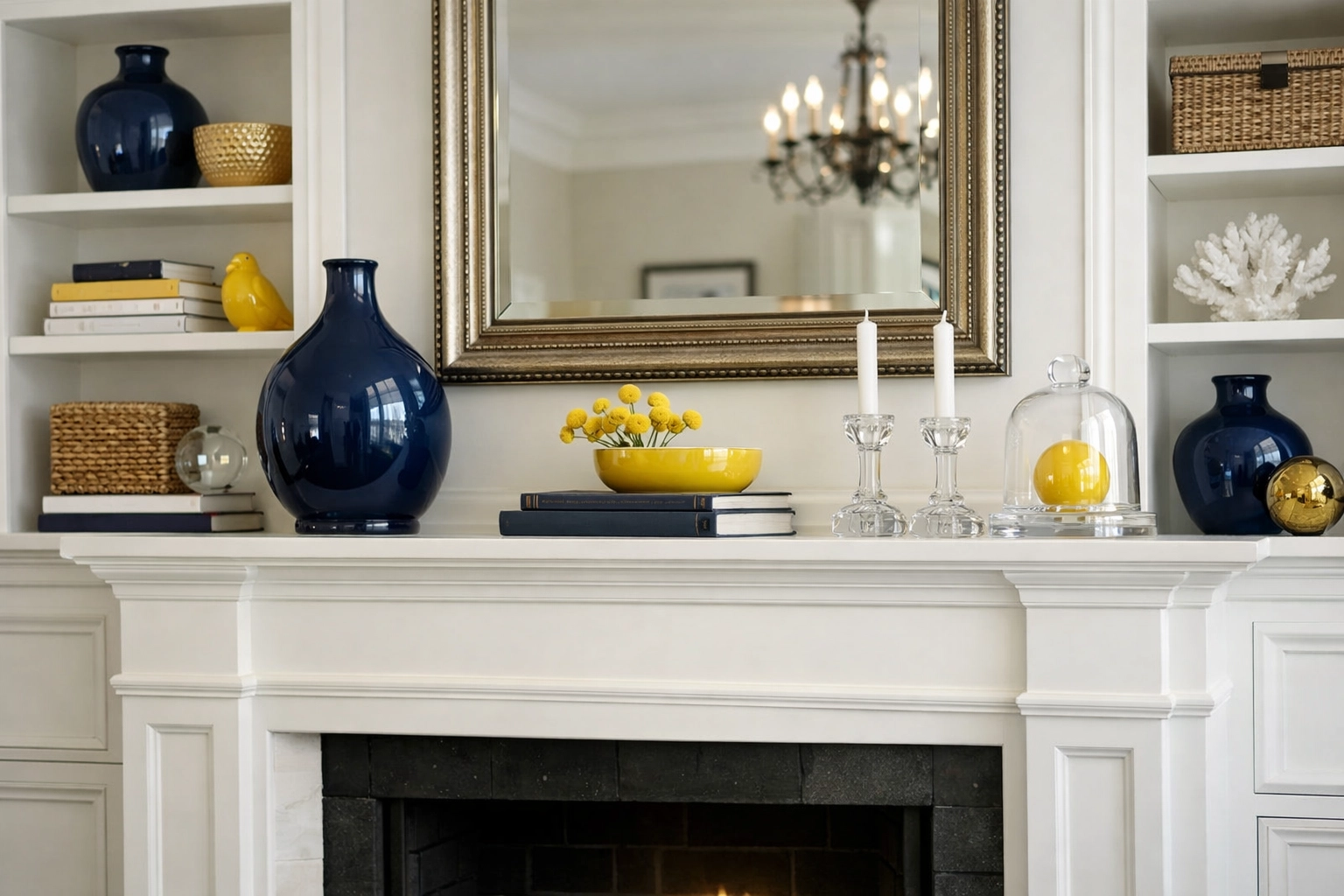 Professionally dusted living room mantle showcasing consistent house cleaning Westborough quality and detail.