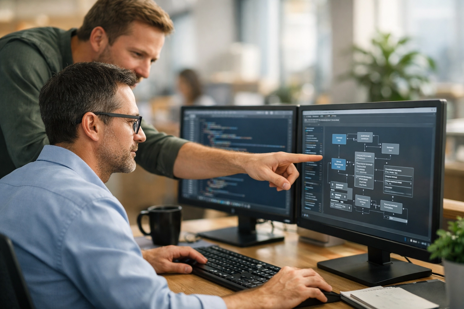 IT experts collaborating on ServiceNow platform configuration to ensure technical precision and health.