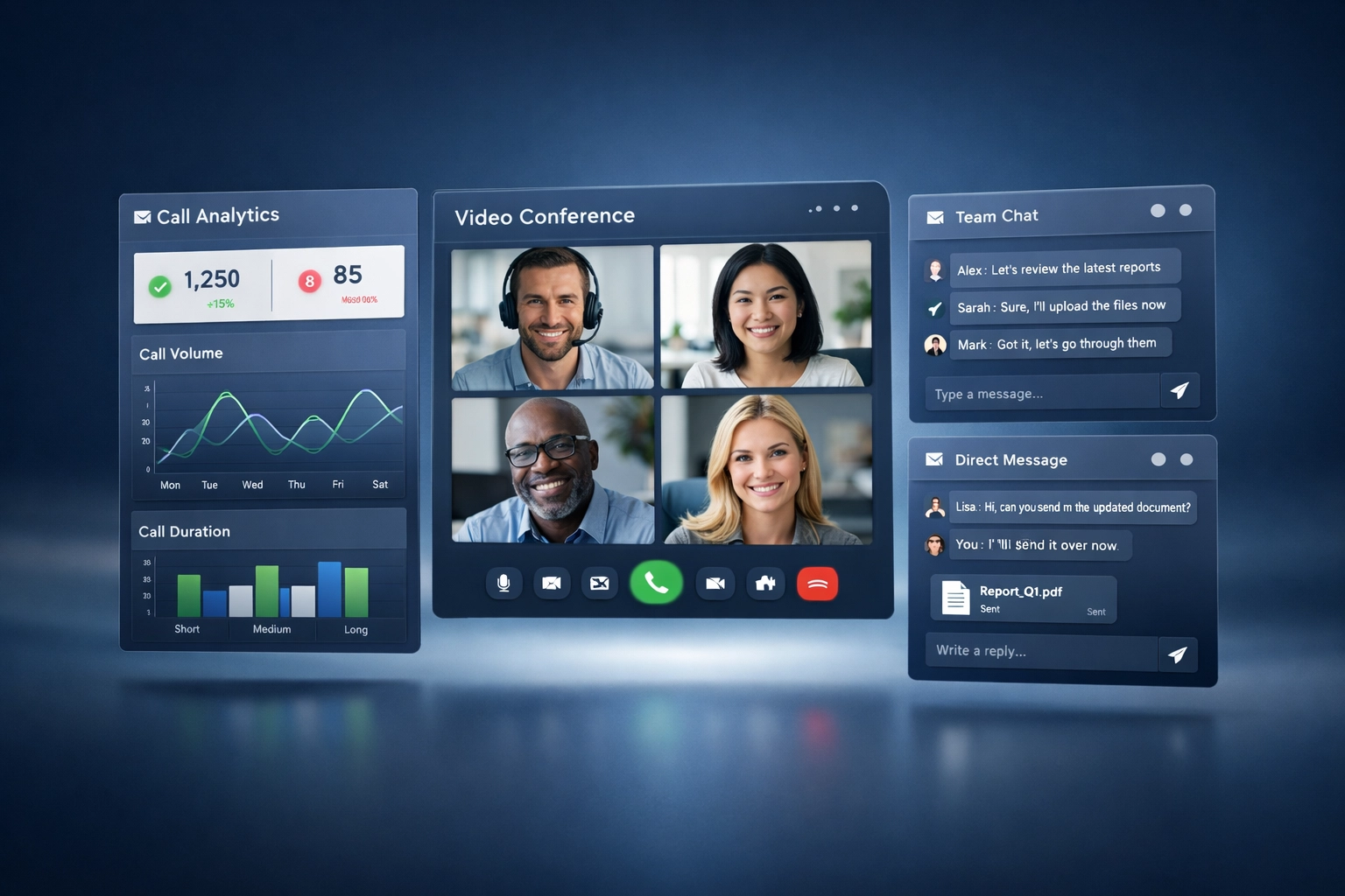 UCaaS dashboard displaying call analytics and unified communications features