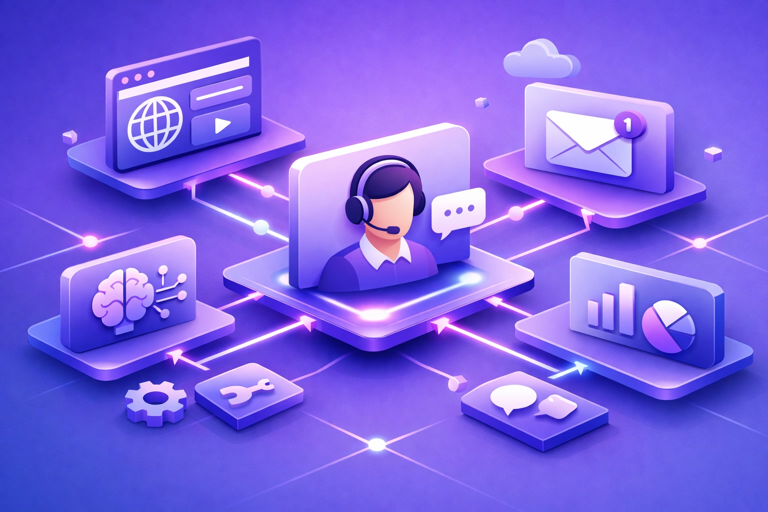 Integrated tech support connecting multiple business platforms through unified help desk