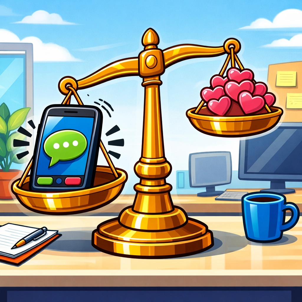 A scale weighing a customer enquiry smartphone as more important than social media likes.