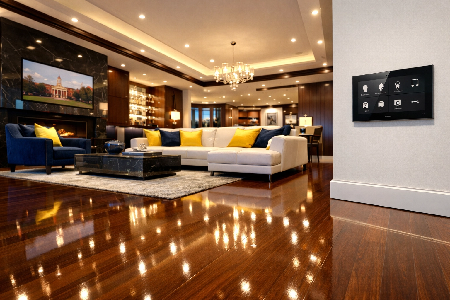 Gleaming hardwood floors in a smart Harvard home after professional luxury residential cleaning.