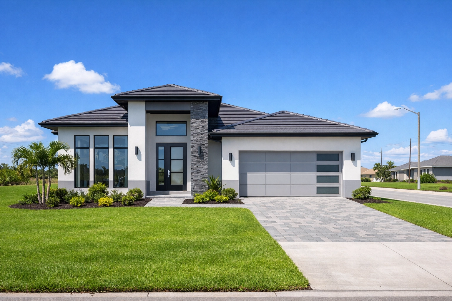 New modern home in Northeast Cape Coral, an area with popular gated communities and rapid residential growth.