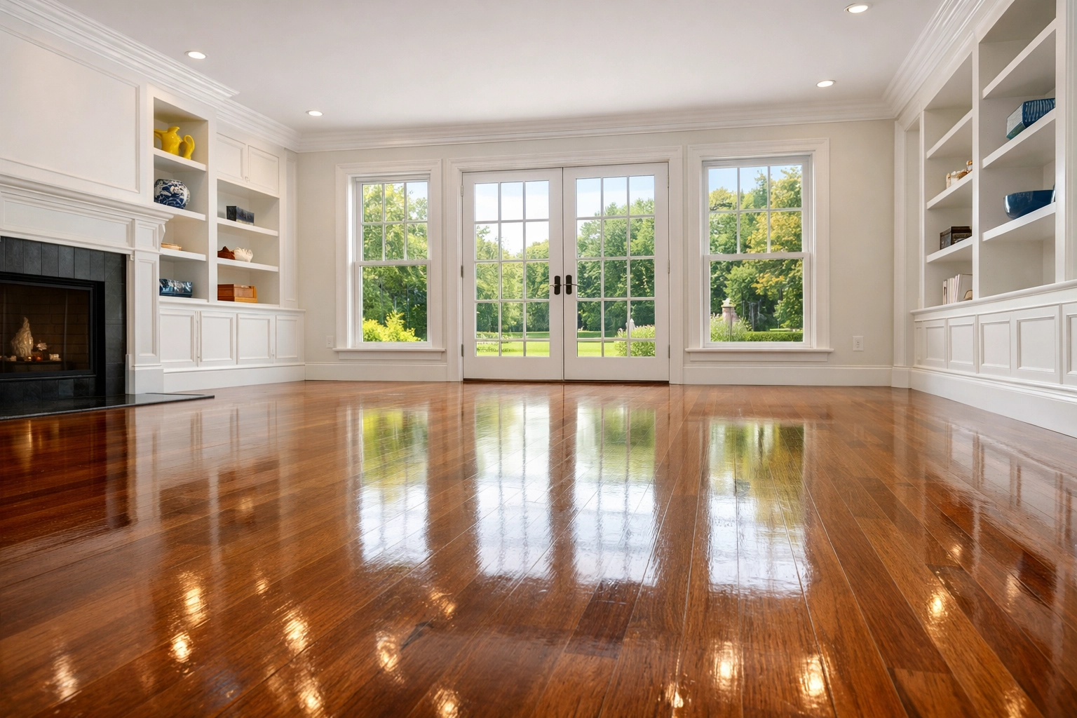 Pristine empty home in Hudson MA with shiny hardwood floors following a professional move-out deep cleaning.