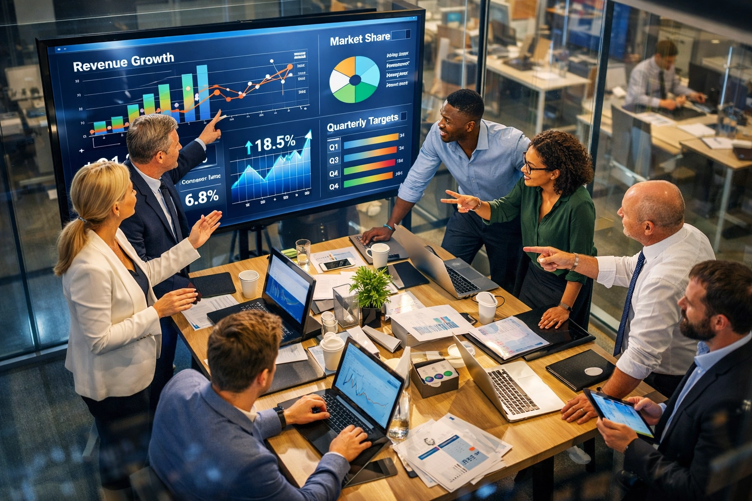 Dakdan consulting team executing strategic optimization with real-time data and performance metrics