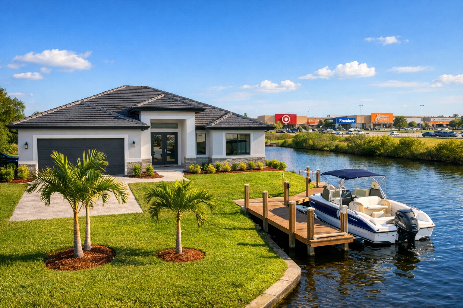 Northeast Cape Coral new construction home on freshwater canal near shopping centers