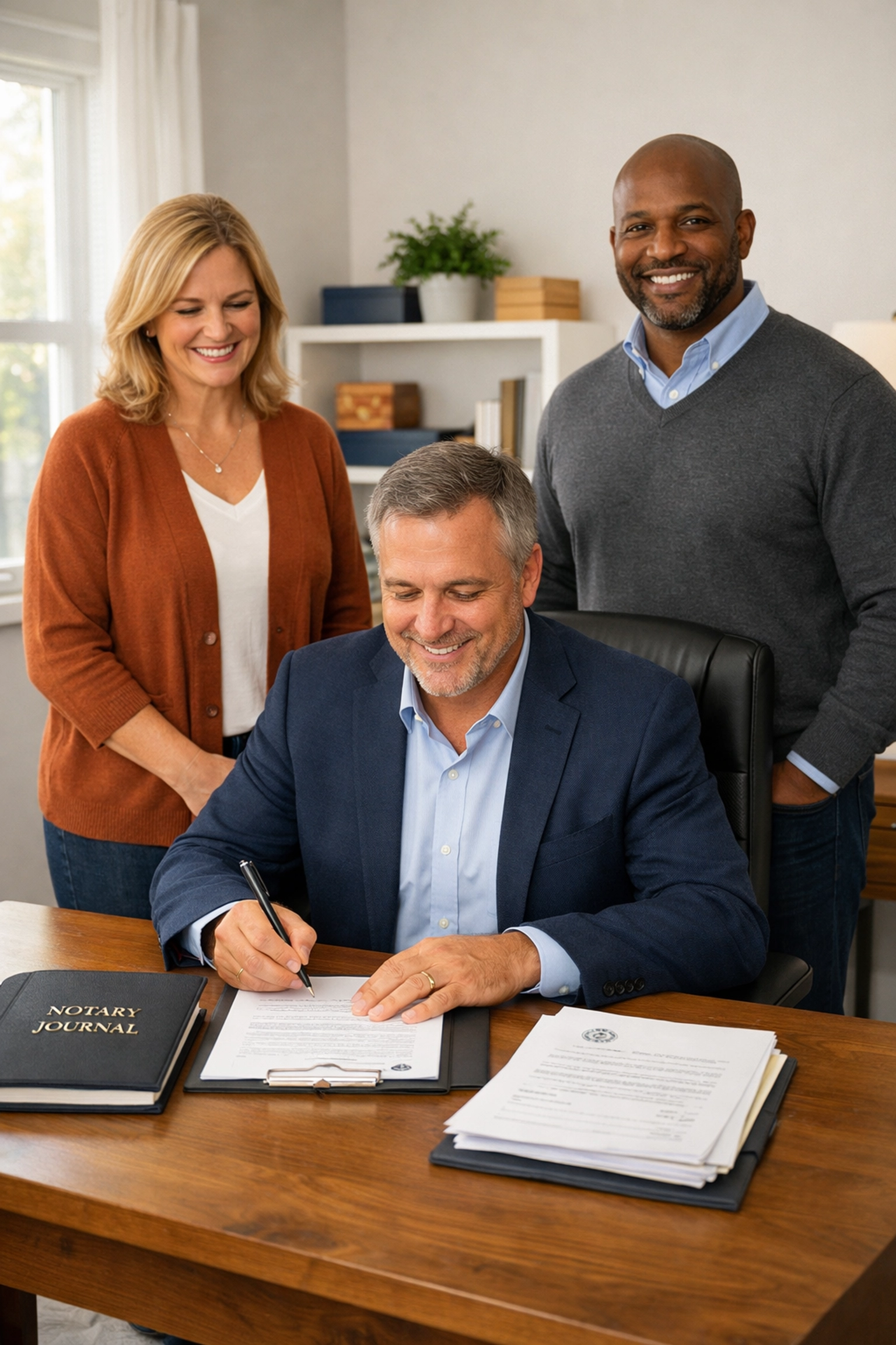 Person signing document with two witnesses present during notary appointment in Utah