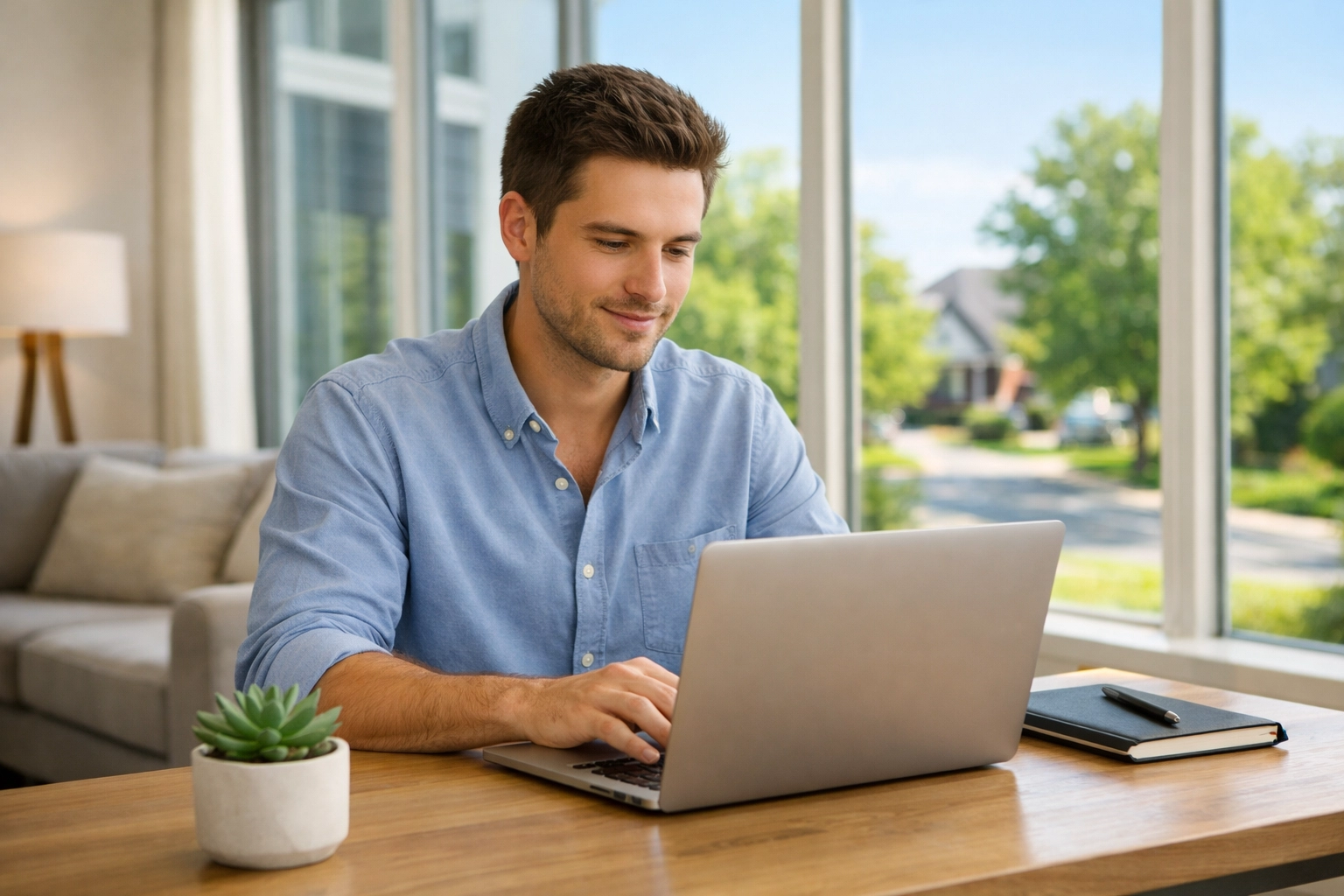 Remote professional working in a bright Steele Creek home