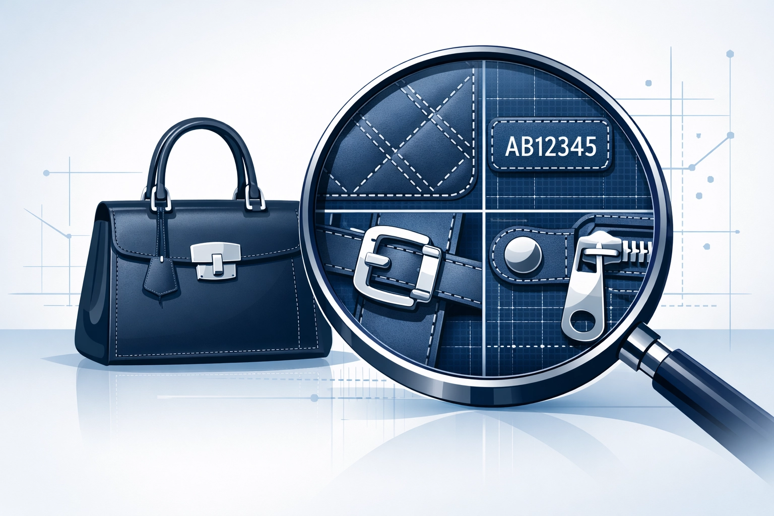Professional handbag authentication examining designer bag details and stitching