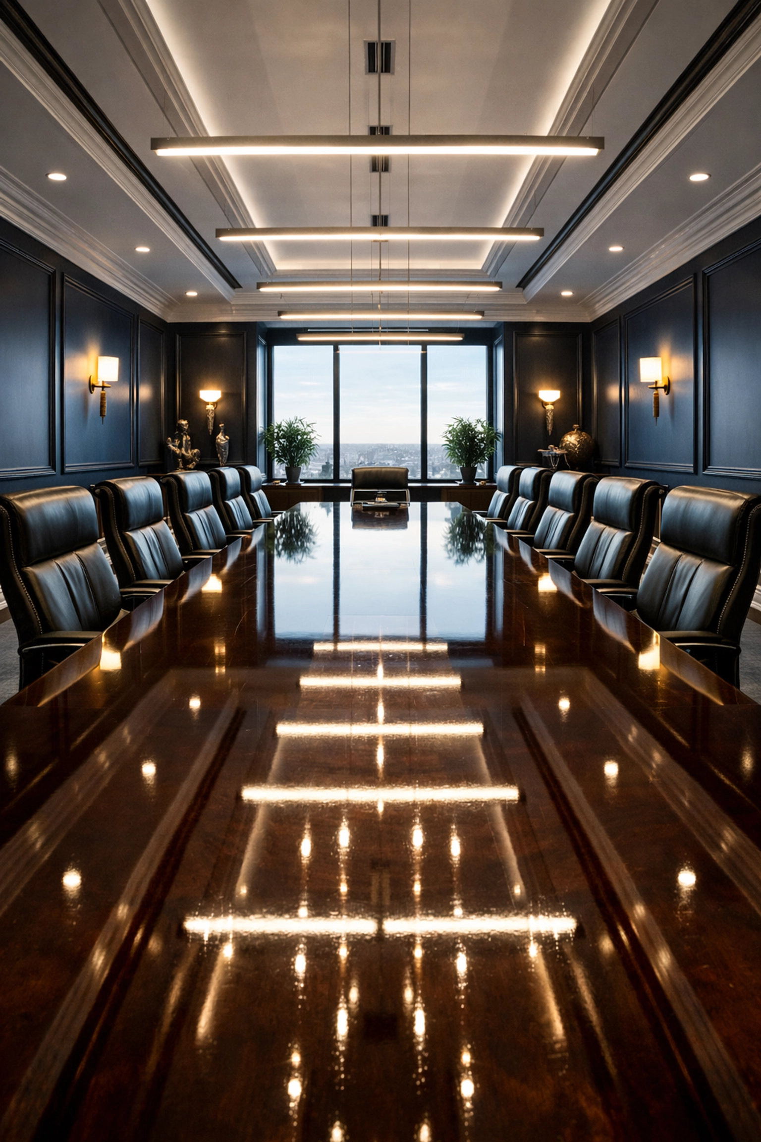 Clean Tyngsborough executive boardroom featuring a high-gloss table maintained by professional cleaners.