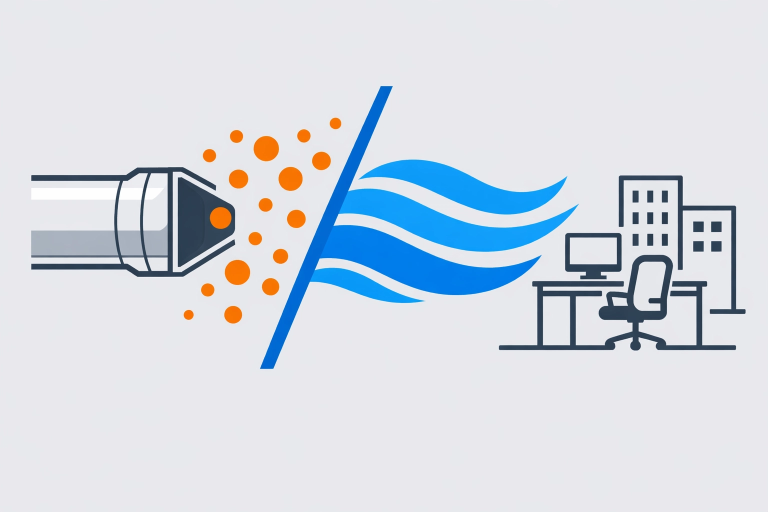Commercial HVAC ventilation graphic showing high-quality air filtration for improved indoor air quality.