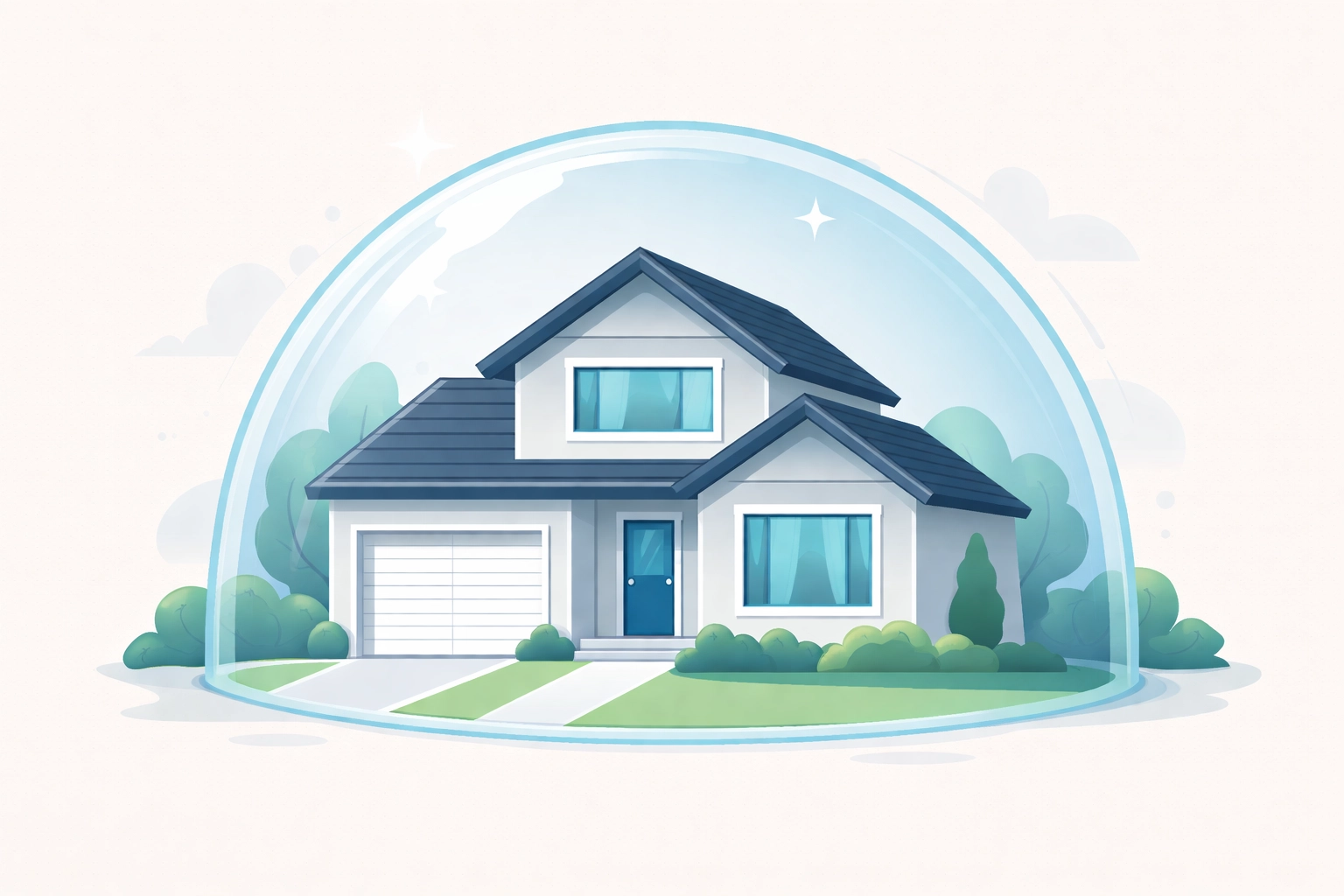 Vector illustration of a rental home protected by insurance, representing DP3 dwelling fire policy coverage for landlords