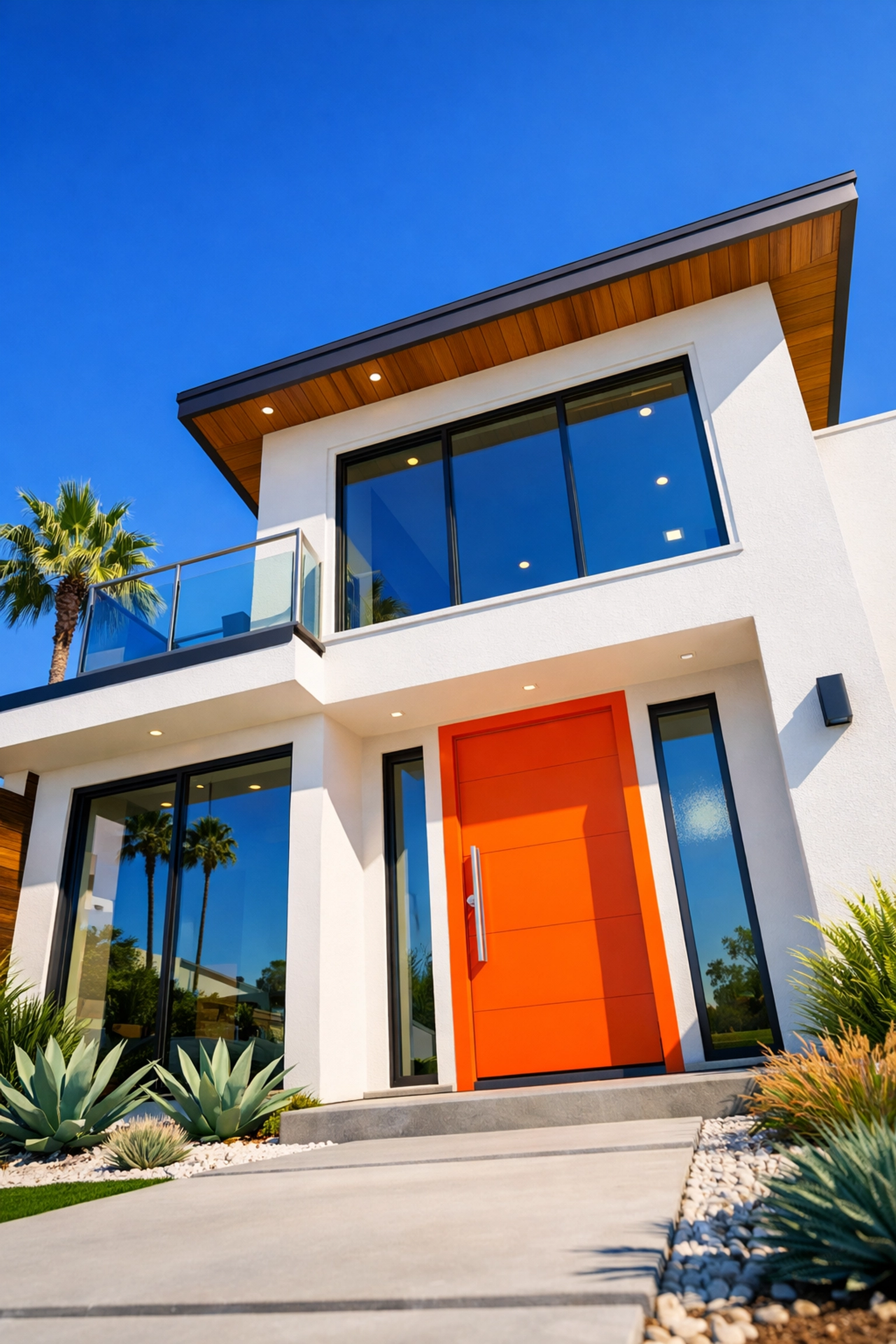 Modern suburban home in Sacramento under a clear blue sky representing the goal of a doctor loan.
