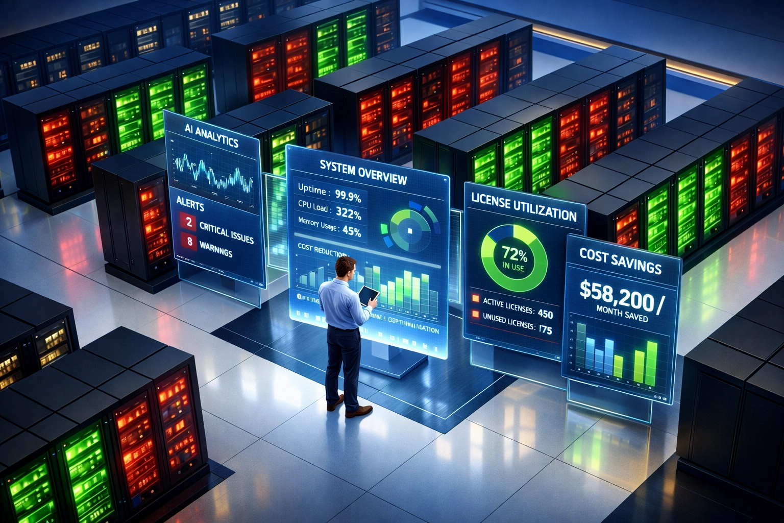 ServiceNow ITOM dashboard identifying zombie assets and optimized servers for cost savings