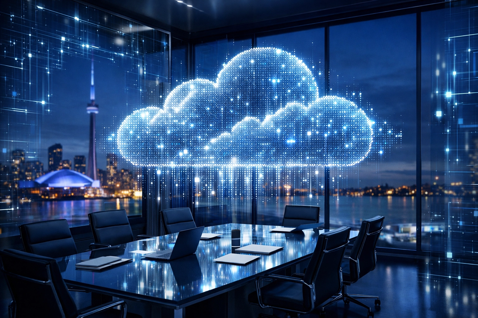 Modern Canadian office illustrating the shift to secure Cloud PBX systems for business.