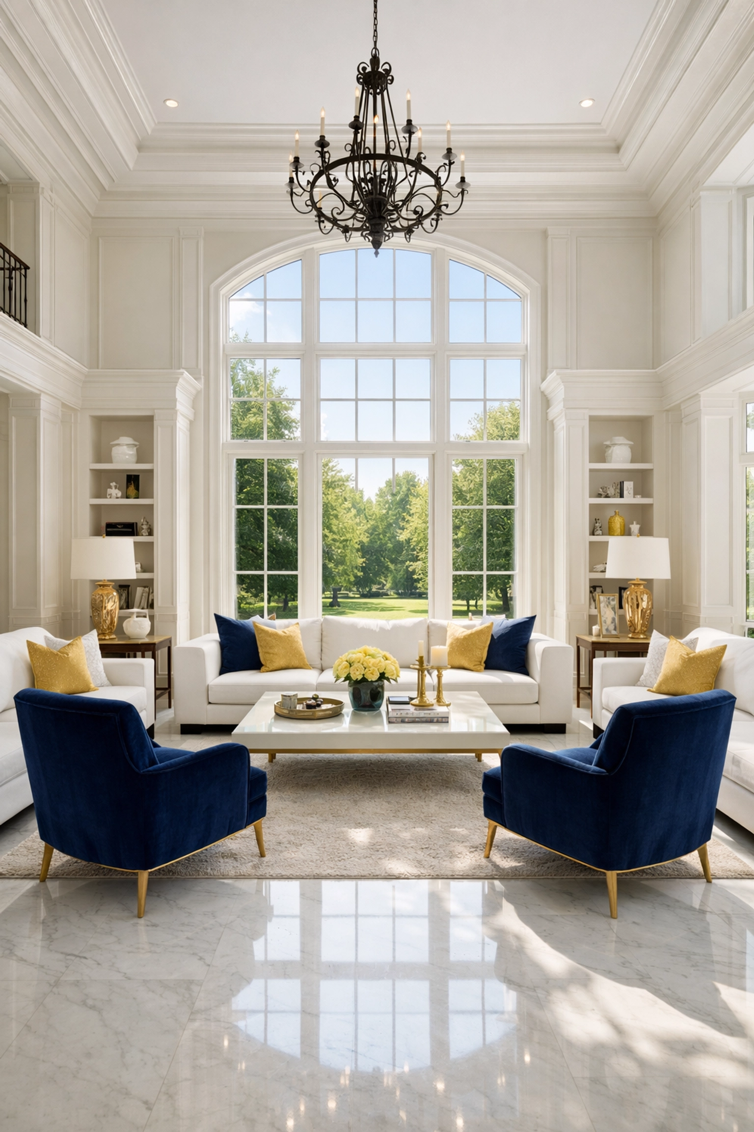 Sun-drenched luxury living room in Dover after professional residential cleaning Massachusetts for peak air quality.