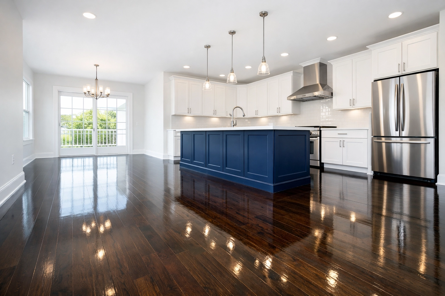 Immaculate empty kitchen with polished floors ready for move-in residential cleaning Natick MA.
