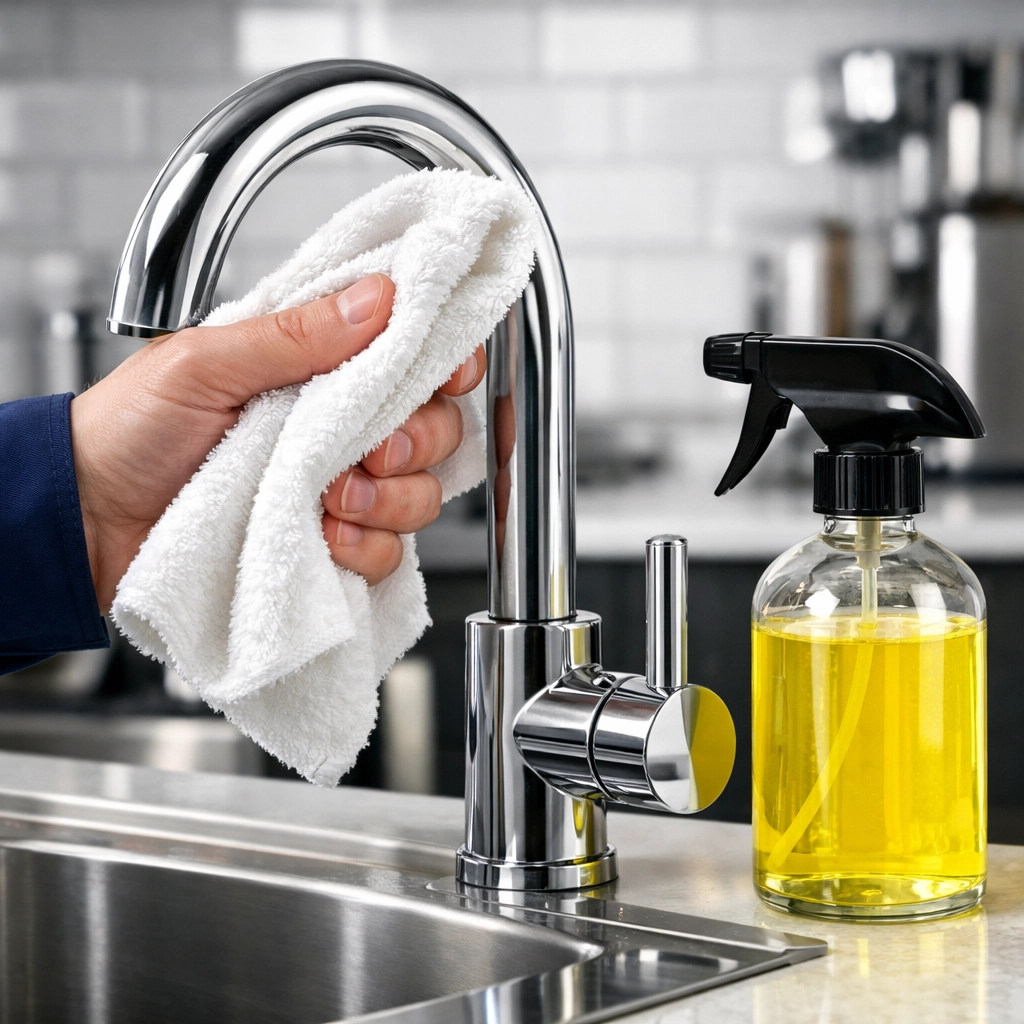 Professional cleaners in Groton MA using eco-friendly products for a precise, sparkling kitchen deep clean.