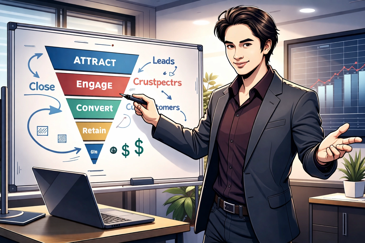 Simon Leung consulting in a modern office about building an online presence and lead generation