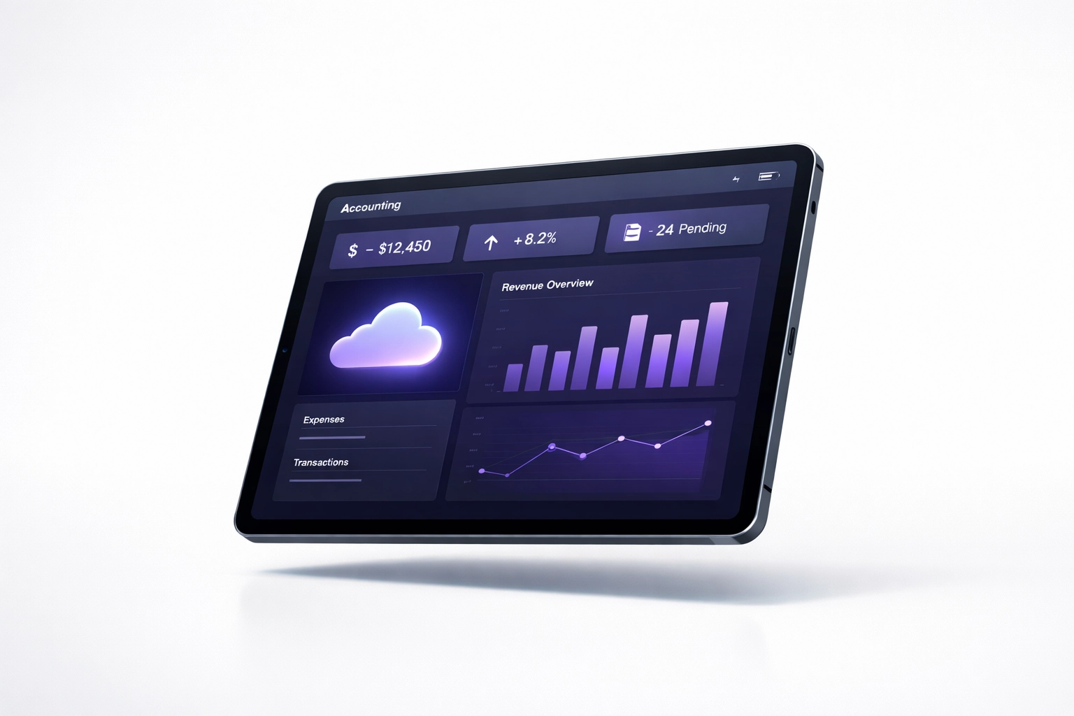 Digital dashboard on a tablet representing efficient cloud bookkeeping services in Los Angeles.