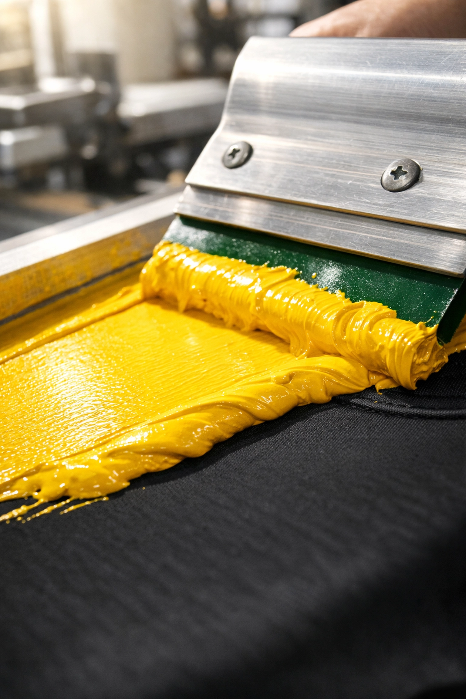 Screen printing ink applied to shirt for durable bulk custom t shirts on job sites